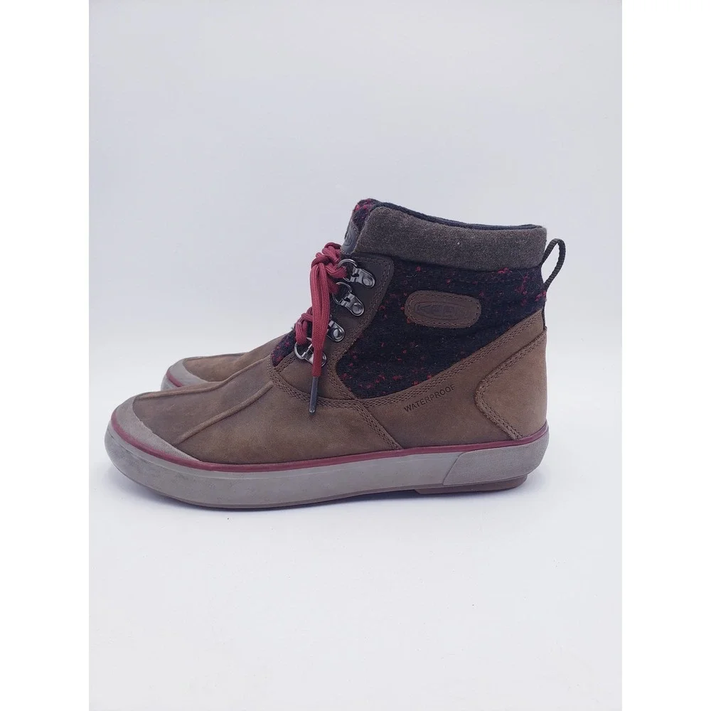 KEEN Elsa II Waterproof Ankle Boots Brown Wool Blend Lace Up Womens Size 8.5